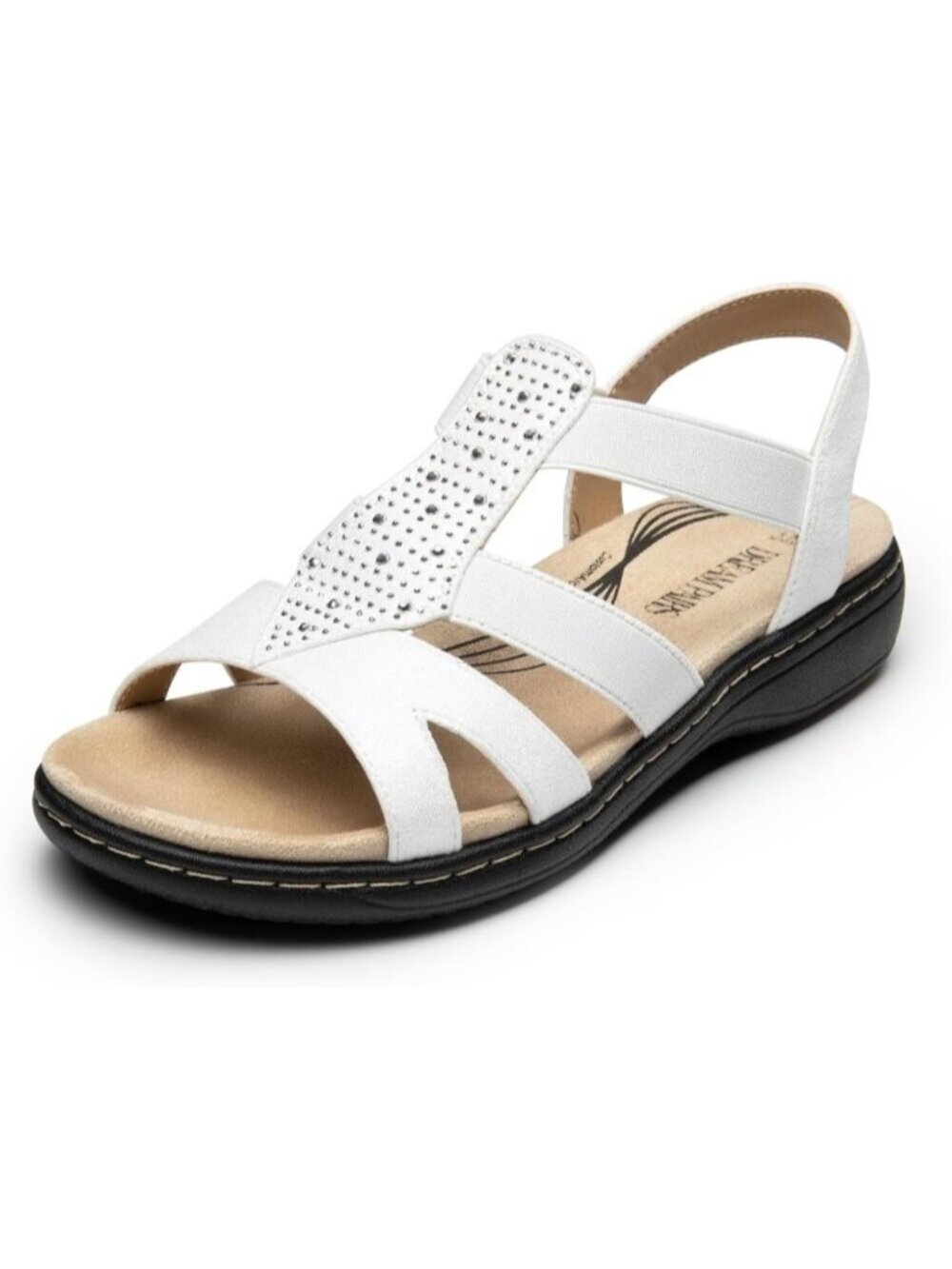 Women's White Open Toe Dressy Elastic Stretchy Strap Arch Support Flat Sandals